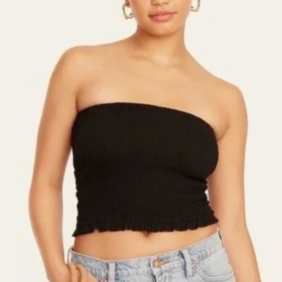 J.Crew - Strapless Black Smocked Top Broken-in Jersey - XS - Picture 1 of 6